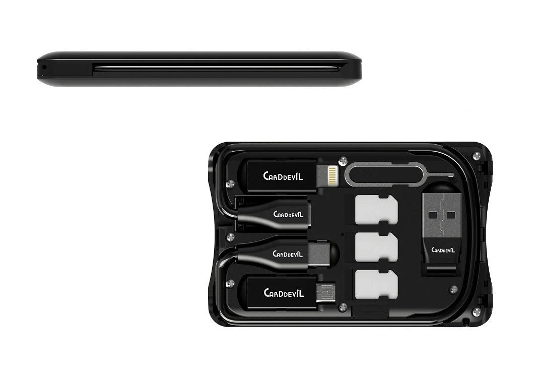 Multifunctional Travel Survival Card All-in-One Data Cable in black, compact design for easy travel