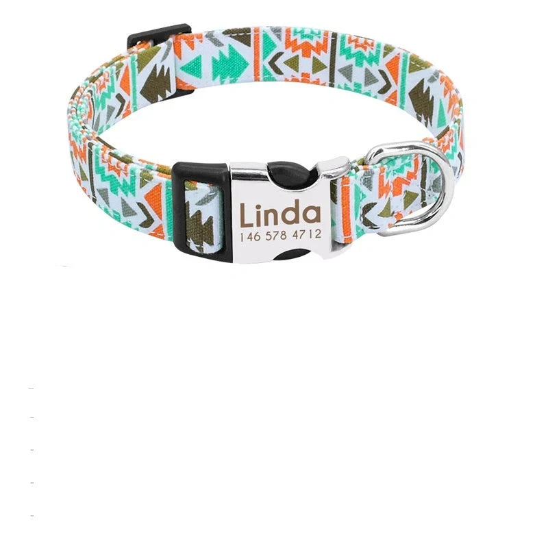 Custom dog collar with engraved tag in various colours and sizes
