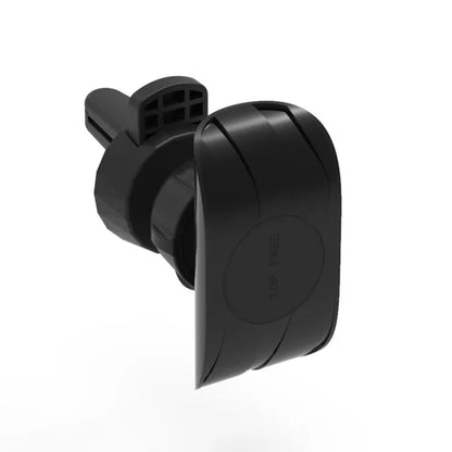 Matte black car phone holder clipped onto a car air vent