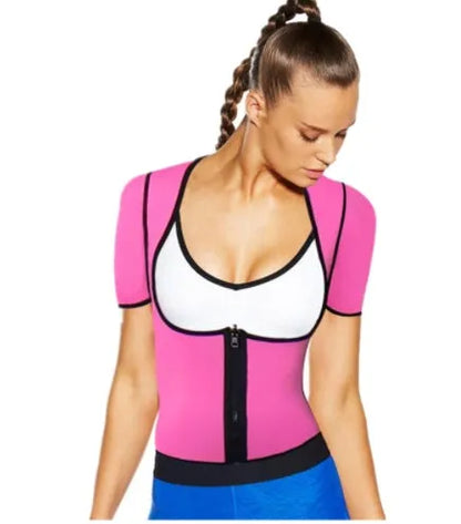 Women's sports shapewear body corset in neoprene and nylon, available in blue black, pink black, orange black, sizes S to 5XL