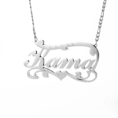 Customised stainless steel necklace with double-layer wave heart pendant and engraved text