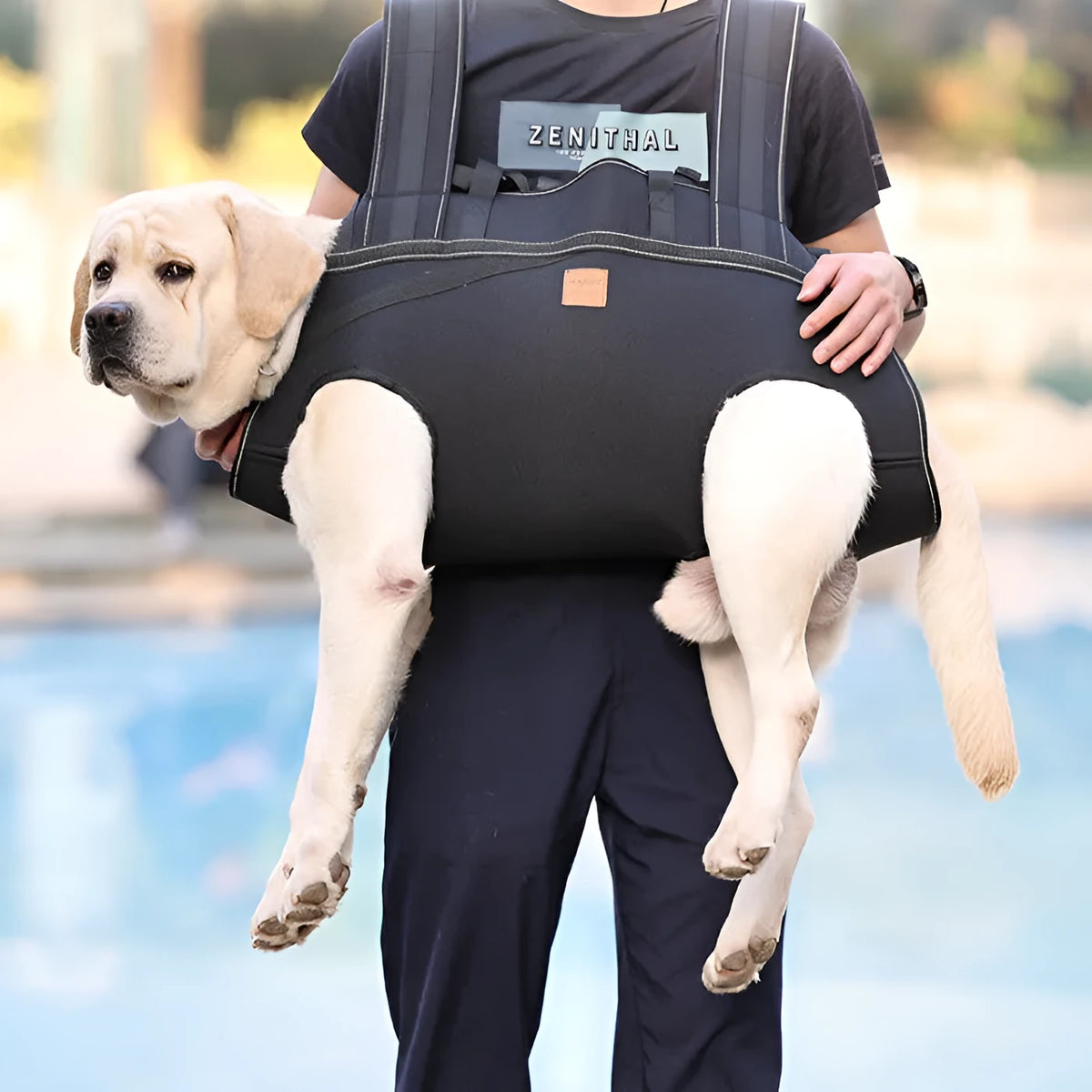 Black oxford cloth dog backpack for medium and large pets with adjustable straps