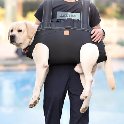 Black oxford cloth dog backpack for medium and large pets with adjustable straps