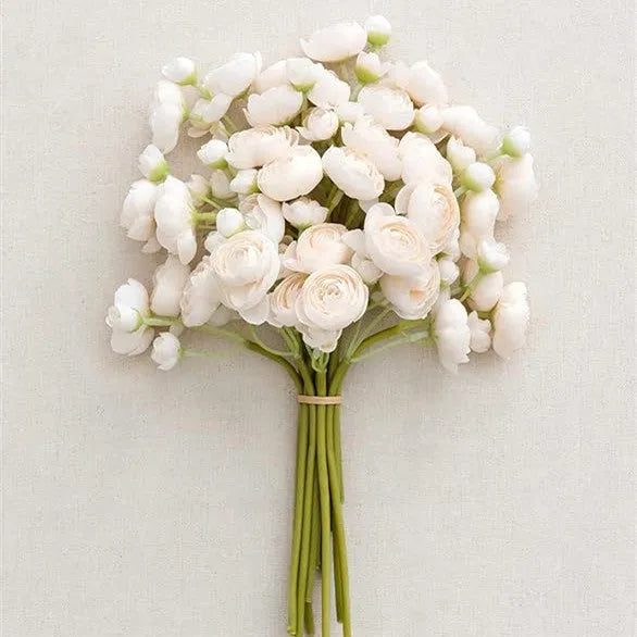 35cm tall silk floral plug with 24 pink and white tea rose camellia flower heads for wedding decoration