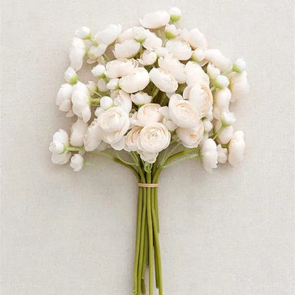 35cm tall silk floral plug with 24 pink and white tea rose camellia flower heads for wedding decoration