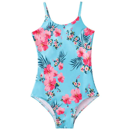 Children's mermaid one-piece swimsuit for girls in polyester with high elasticity, shown in various colours