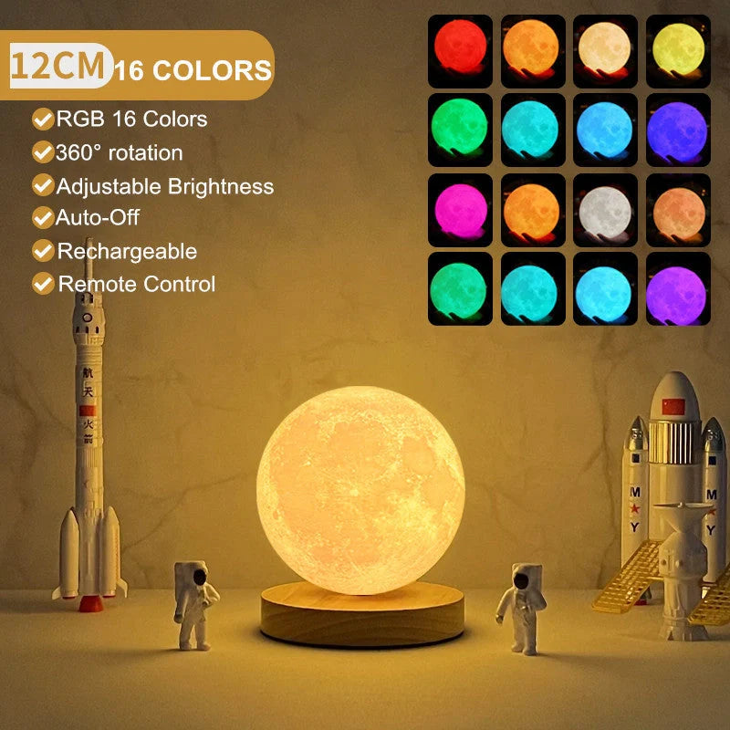 3D Magnetic Floating Levitating Moon Lamp with remote control on oak base