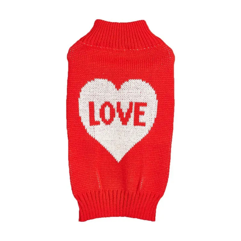 Dog Sweater with Bow and Love Heart Design Fashion Personality Pet Clothing in XS,S,M,L Sizes Made from Acrylic Material in Pink Bow, Pink Diamond, Pink Love Heart, and Red Love Colour Options