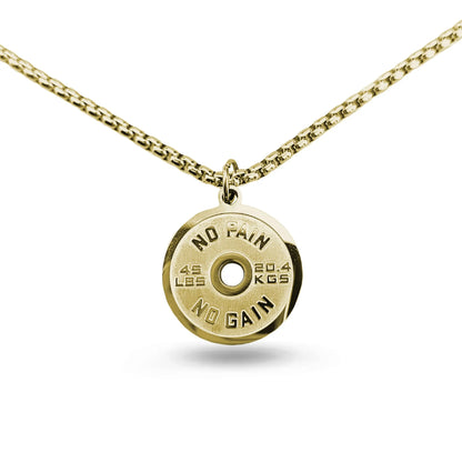 Stainless steel barbell disk necklace with polished pendant on 60cm chain