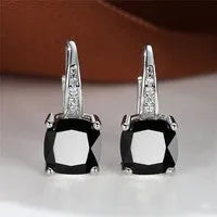Square zircon inlaid geometric ear hooks in Korean style with electroplated finish
