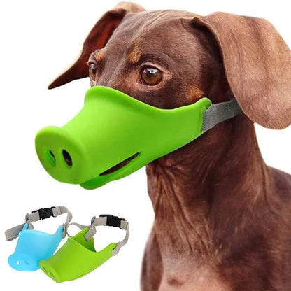 Green and blue silicone dog anti-bite mouth cover for long-snouted pets in two sizes