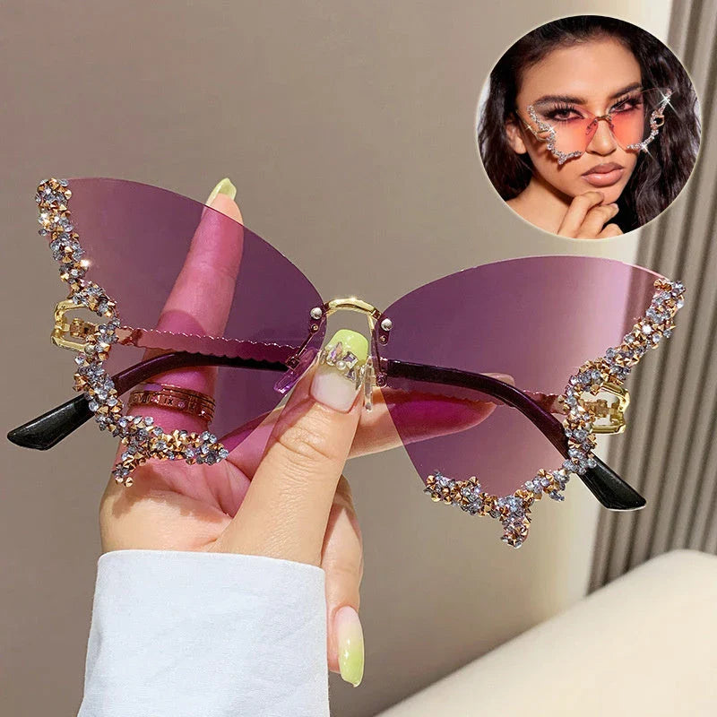 Chic butterfly-shaped sunglasses with diamond accents in various gradient color options