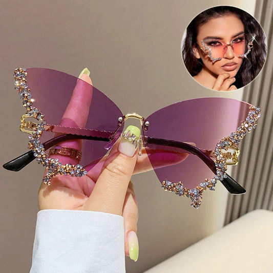 Chic butterfly-shaped sunglasses with diamond accents in various gradient color options