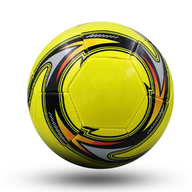 PVC machine-seam training football shown in red whirlwind colour design for size 4.