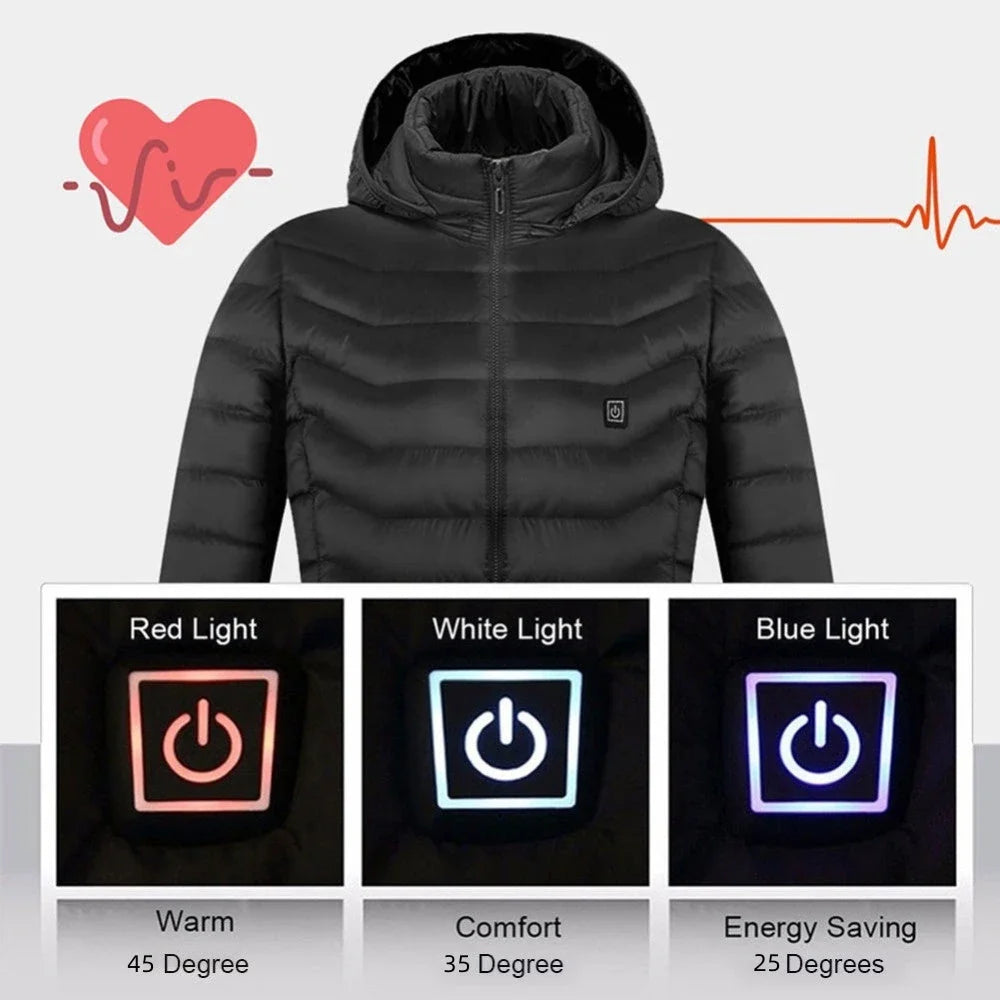 Cozy and stylish electric heated winter jacket with USB charging and adjustable temperature settings