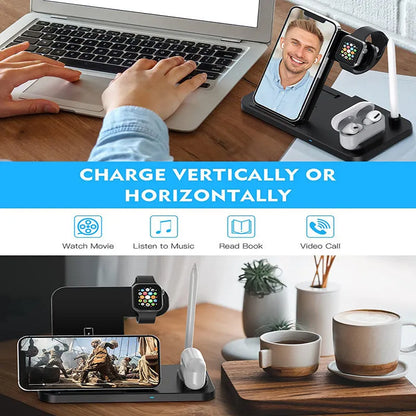 Black four-in-one wireless phone charger with QC3.0 charging head