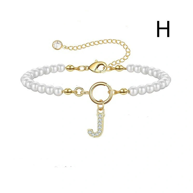 2024 Fashion Toggle Clasp Initial Bracelet with 6mm Pearl