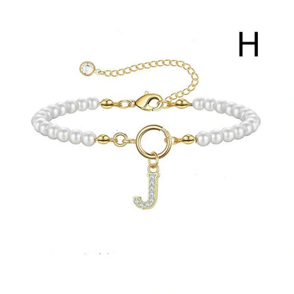 2024 Fashion Toggle Clasp Initial Bracelet with 6mm Pearl