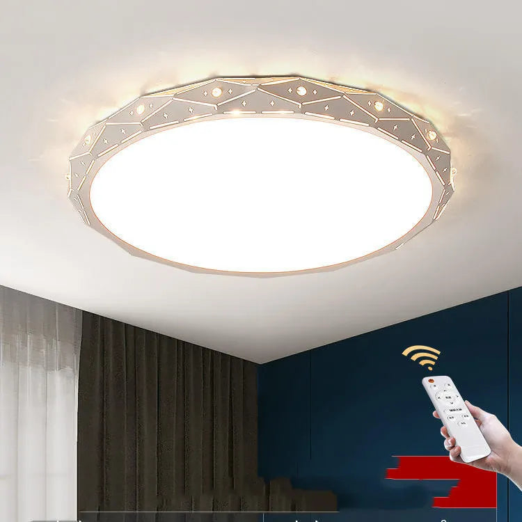 Round black iron frame LED ceiling lamp with dimming control for living room installation