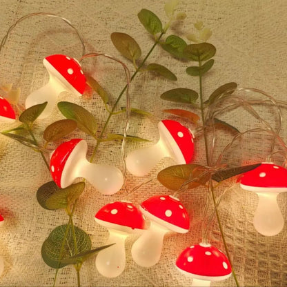 LED mushroom lighting chain with battery box, 10 LED lamp beads, plastic shell, 3.5cm size, indoor decoration