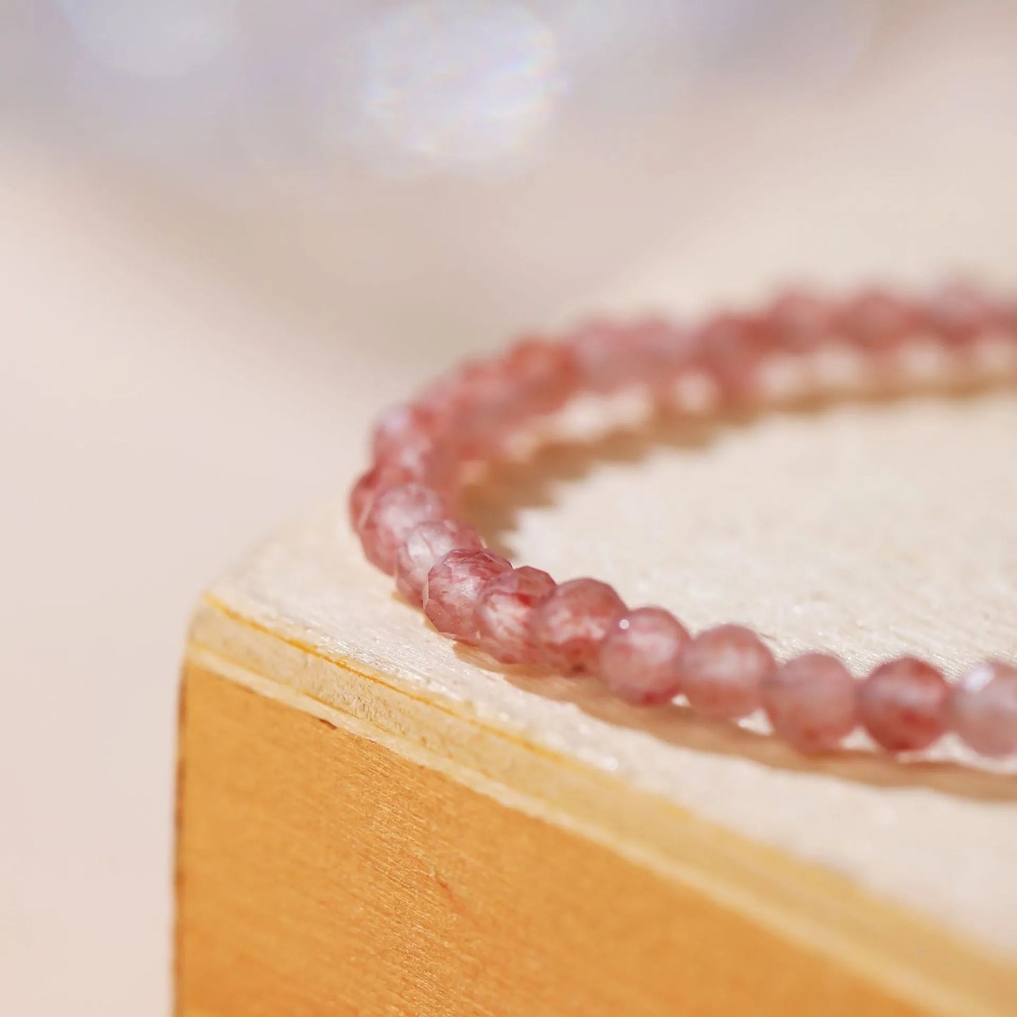 Adjustable natural crystal bracelet with 3mm diamond-cut beads in various gemstone options