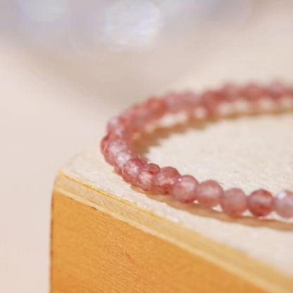 Adjustable natural crystal bracelet with 3mm diamond-cut beads in various gemstone options