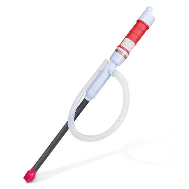 Blue and red manual siphon pump for fuel and liquid transfer