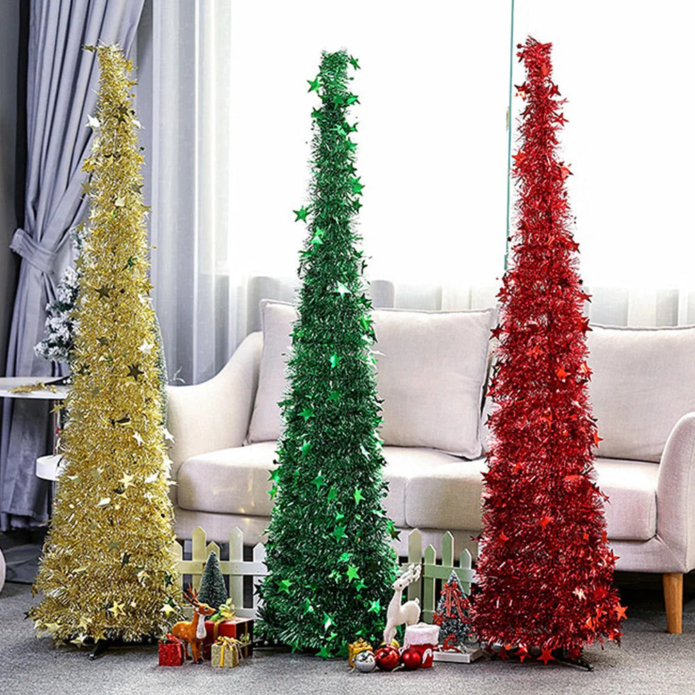 Collapsible artificial Christmas tree with sequin detailing in festive colours