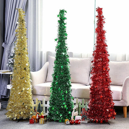 Collapsible artificial Christmas tree with sequin detailing in festive colours