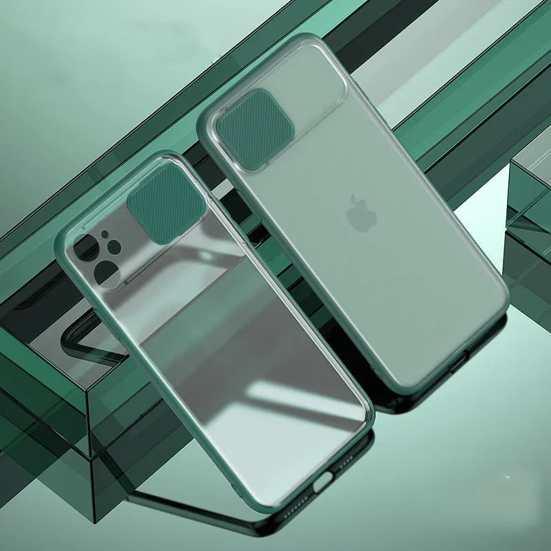 Lens sliding iPhone case with colour contrast accents on back cover