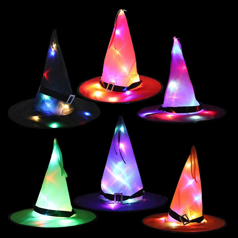 Glowing Halloween Witch Hat with LED Lights - Fun Costume Accessory for Kids' Parties