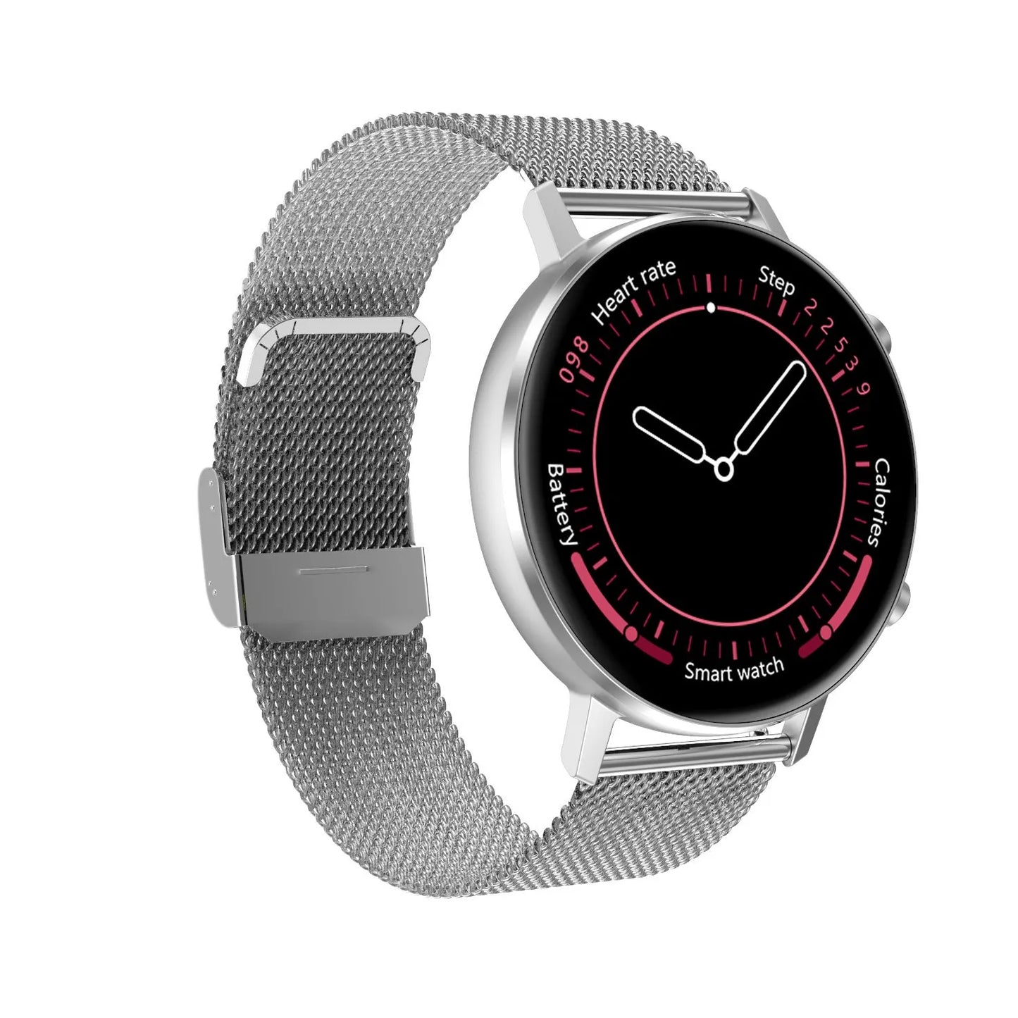 DT96 smart fitness bracelet with steel strap on a wrist, showing the 1.3-inch screen.