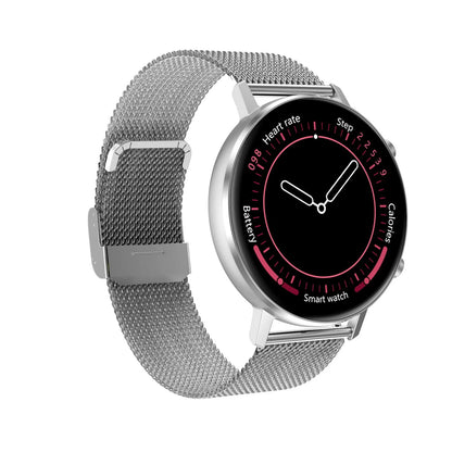 DT96 smart fitness bracelet with steel strap on a wrist, showing the 1.3-inch screen.