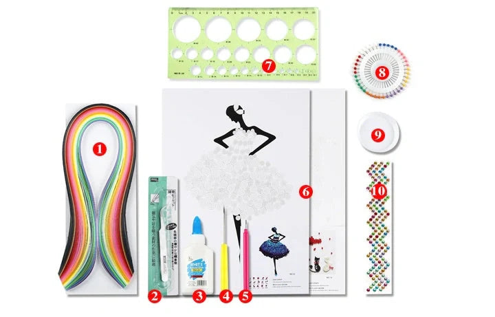 DIY Paper Craft Quill Art Kit with assorted colour paper strips and crafting tools