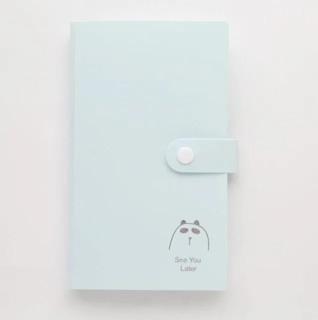 PVC business card holder book with protective shell and smile logo, measuring 190mm by 120mm