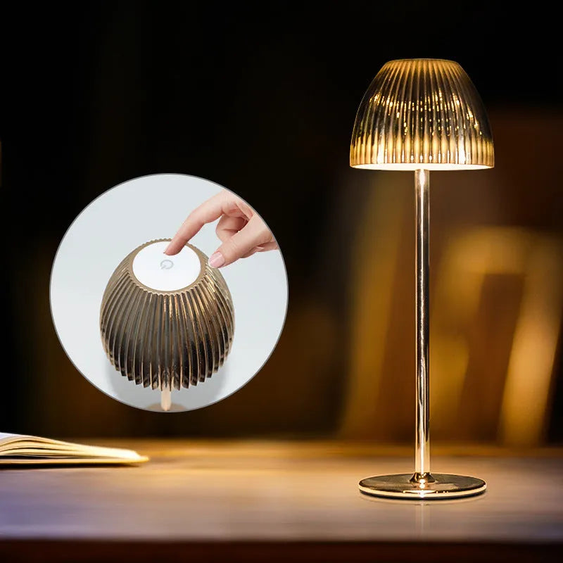 Modern simple night lamp with thin round base and ins pattern dimming control