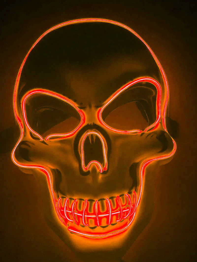 Realistic LED Skeleton Mask with customizable glow-in-the-dark lighting effects for Halloween, parties, and more
