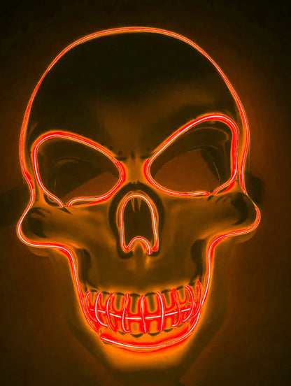 Realistic LED Skeleton Mask with customizable glow-in-the-dark lighting effects for Halloween, parties, and more