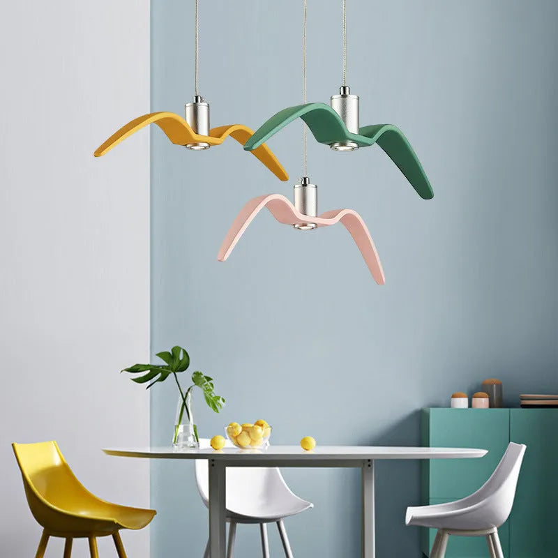 Nordic modern LED chandelier in a macaron colour on a ceiling