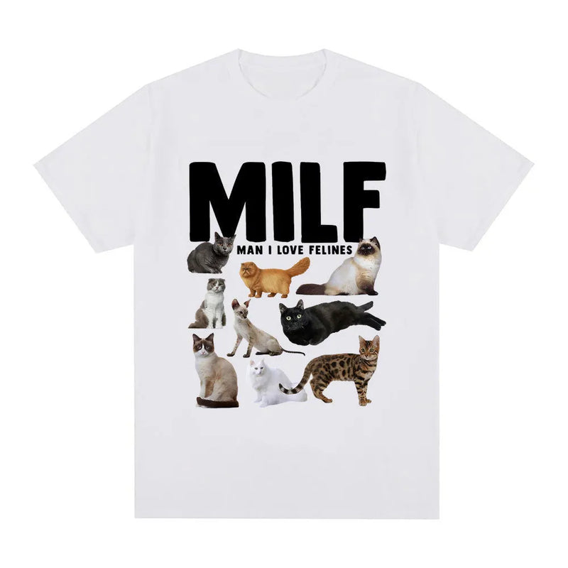 Funny cat lover graphic t-shirt featuring humorous painted designs, made from 100% cotton fabric with short sleeves and casual Japanese/Korean styling, available in sizes XS to XXXL across twelve colours including black, navy blue, red, and pink