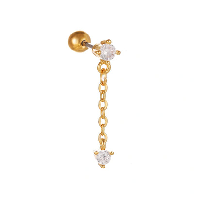 Stylish Star Moon Cubic Zirconia Cartilage Earring in gold and white
