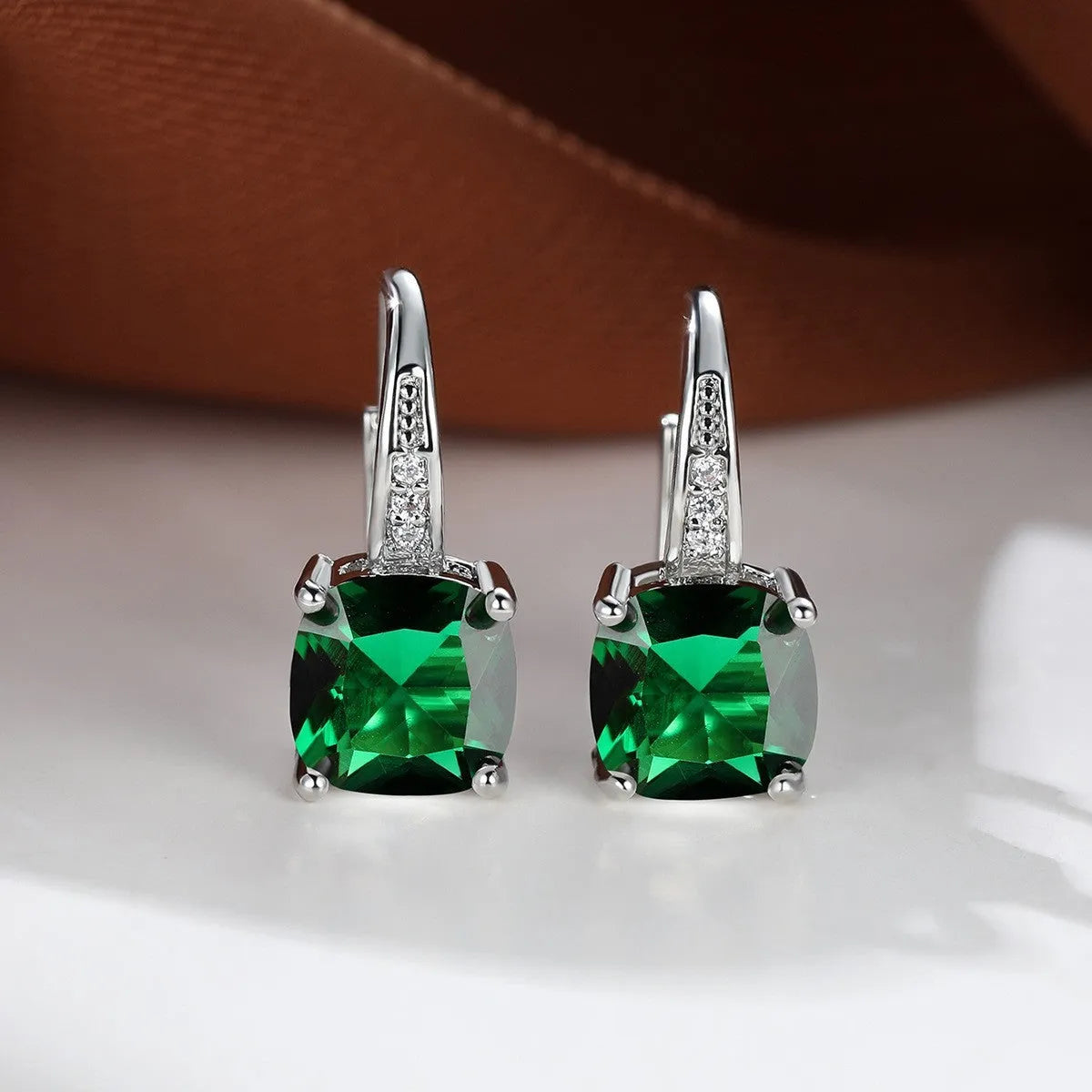 Square zircon inlaid geometric ear hooks in Korean style with electroplated finish