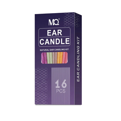 Boxed set of 16 cotton cloth ear candles, 8 protection boards, and 16 swabs in various colours