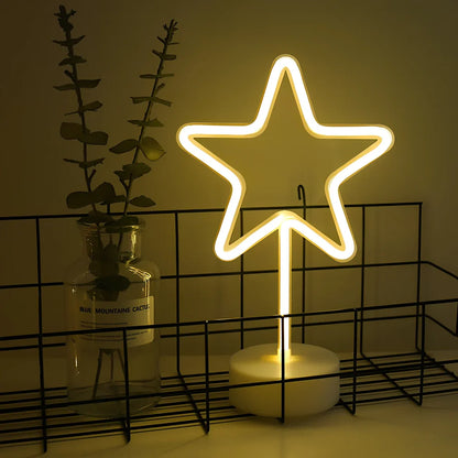 Neon LED wall light with round base showing 2000 lumen brightness and USB battery control option