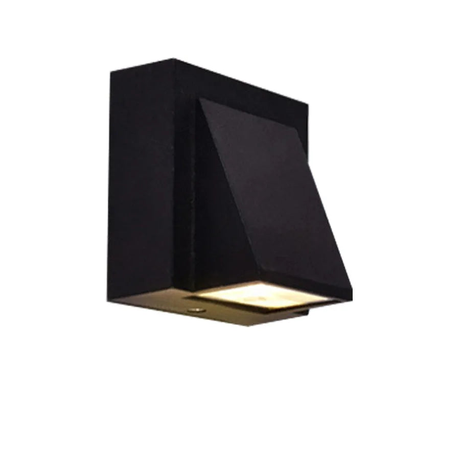 Black 5W waterproof LED wall lamp with glass lampshade, 80 x 80 x 60 mm, for courtyard wall or hotel room