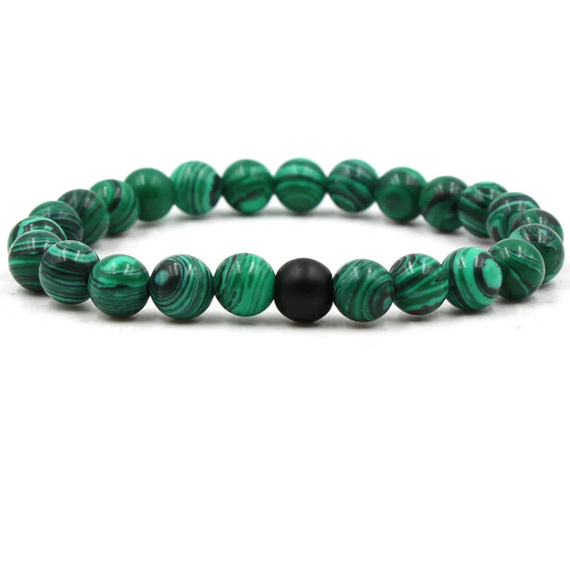 Stylish black matte green malachite elastic bracelets for women and men