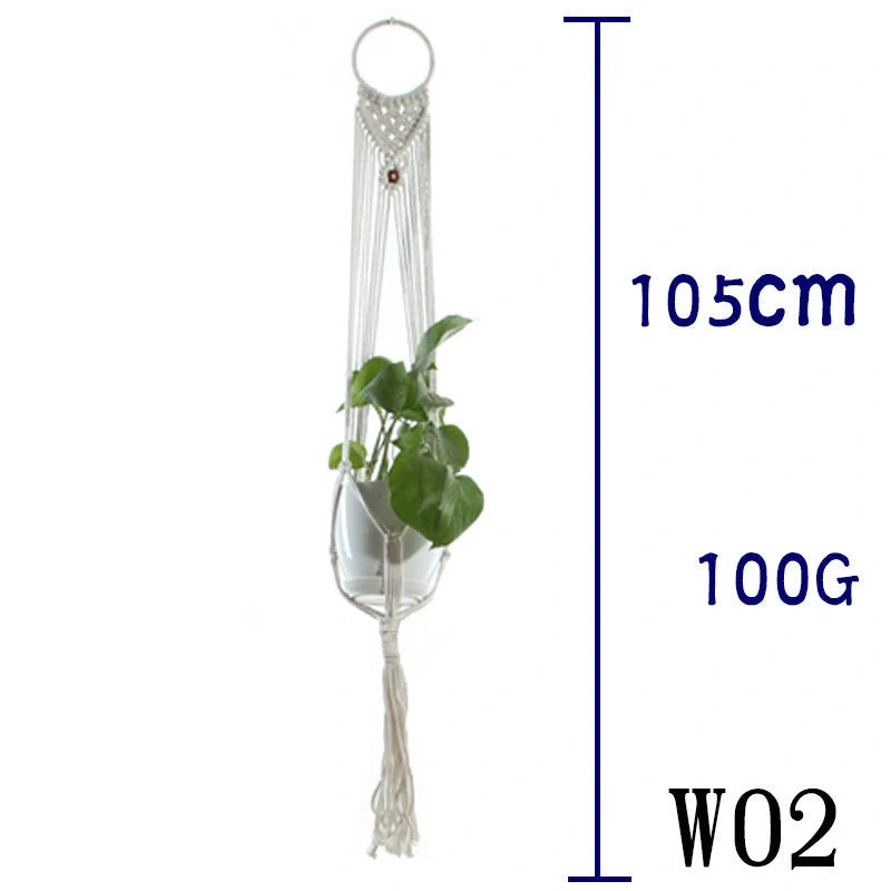 Handmade beige cotton rope indoor plant hanger basket for stylish home decor