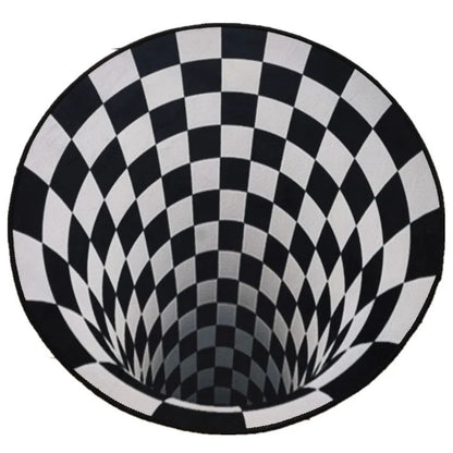 3D geometric round carpet with black and white vortex illusion design