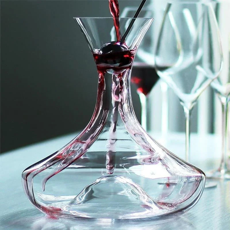 Premium crystal wine decanter with built-in pourer for effortless wine service and enhanced flavor profile