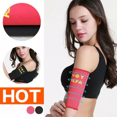 Women's Sauna Arm Slimming Sleeve Wraps in black and red, sizes M and L